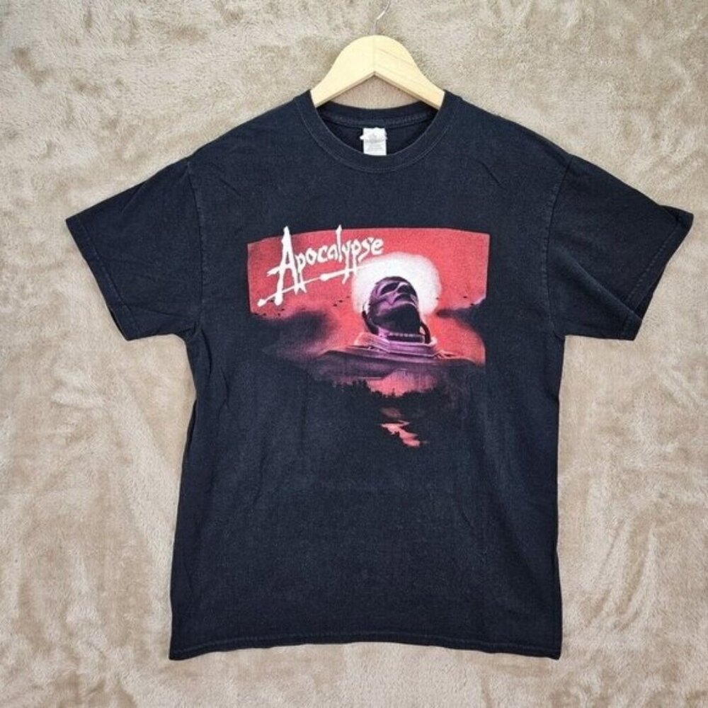 Apocalypse Spell Out T-Shirt Men's Size M Black Graphic Print Short Sleeve